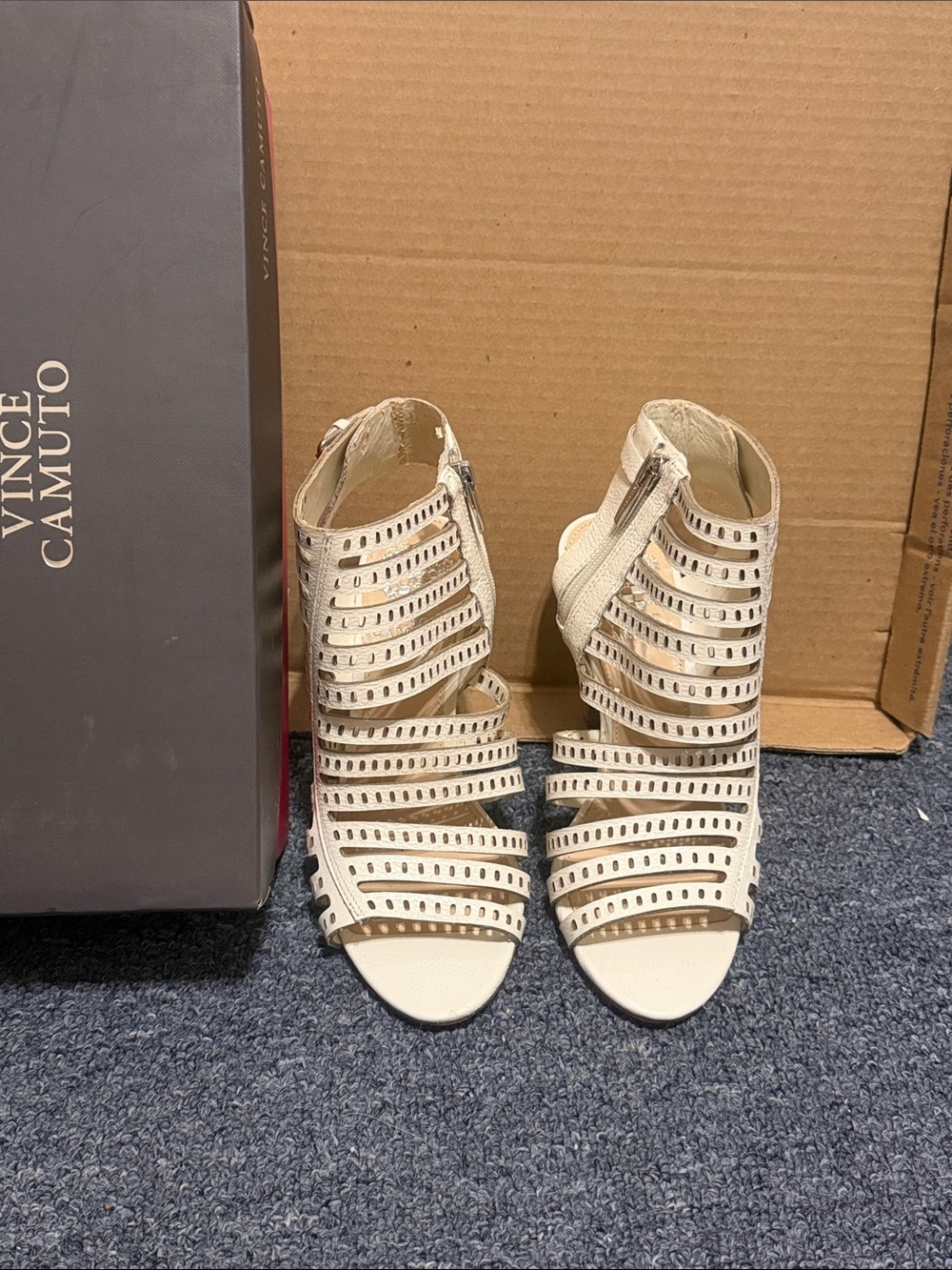 Vince Camuto Beige Strappy Cutout Heeled Sandals